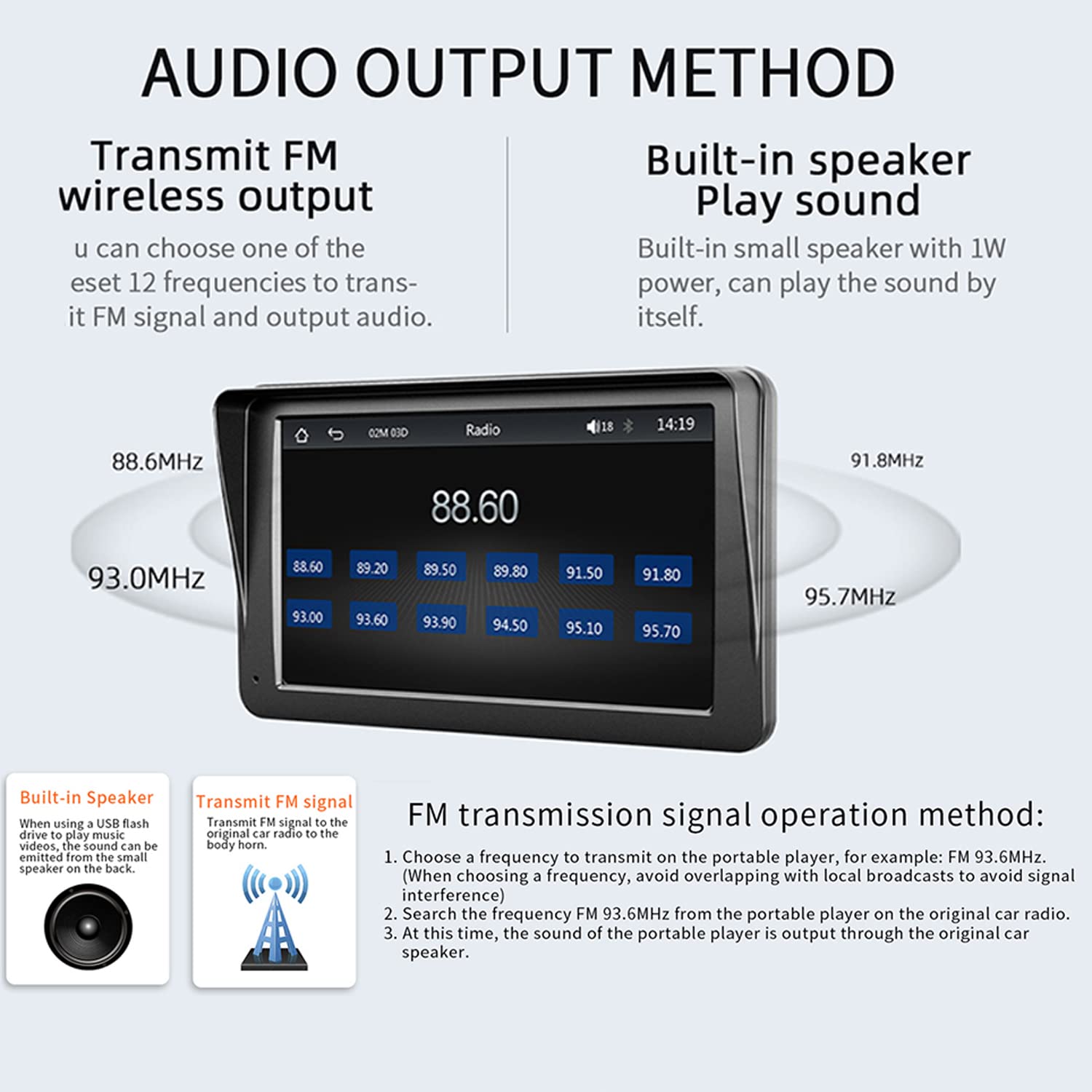 Portatile Monitor per Auto da 7" Wireless Carplay e Android Auto Autoradio con Telecomando Telecamera di Backup Bluetooth Mirrorlink Trasmettitore FM Porta per Scheda AUX/USB/TF
