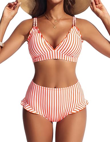 Hanna Nikole Women High Waisted Bikini Sets Ruffle, 2 Piece