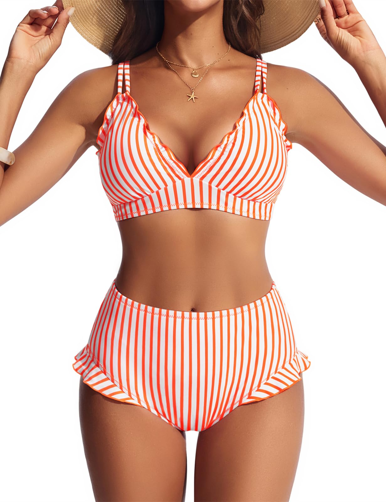 hanna nikole Women High Waisted Bikini Sets Ruffle, 2 Piece Swim Suits 2026, Sexy Retro Bathing Suit Beachwear-picture-50