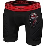 Youper Boys Youth Padded Sliding Shorts with Soft Protective Athletic Cup for Baseball, Football, Lacrosse (Black Red, X-Large)