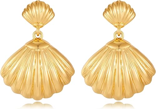 HESSAWELL Gold Shell Earrings Beach Earrings for Women Trendy Cute Shell Drop Je