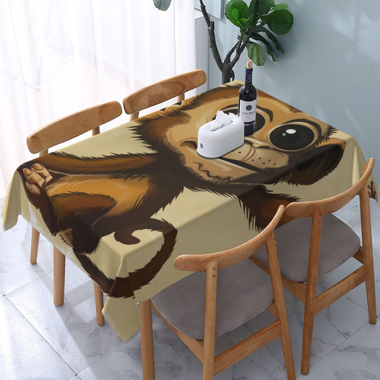 WPKJU Cute Monkey Print Printed Tablecloth Water Resistant Table Cover Washable Rectangle Table Cloth for Tables 54x72 in