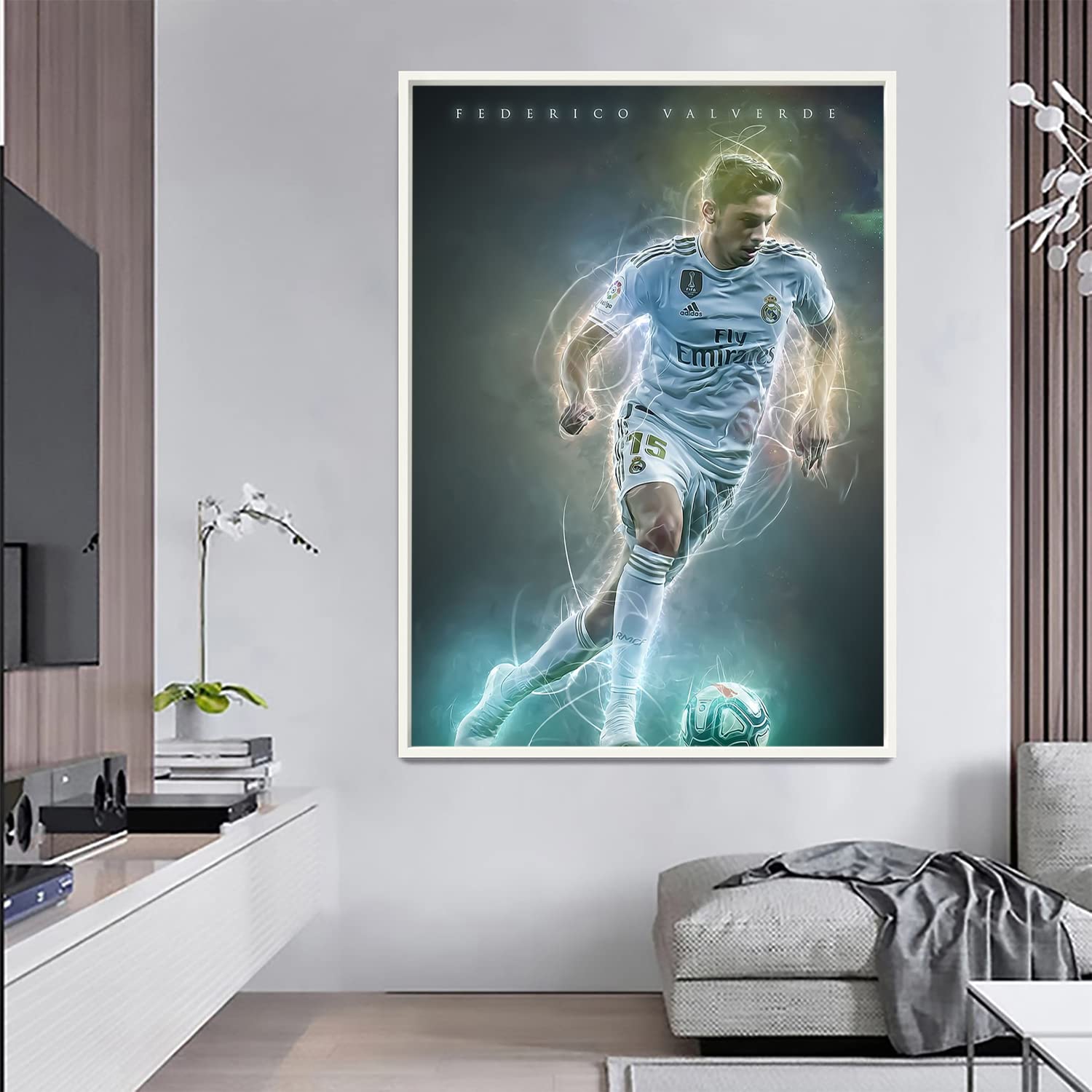 Xtreme Skins Designs Print White Wood Floater Framed Canvas Wall Art Decoration Poster (45x60 Inch) - Federico Valverde