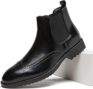 Leather Brogue Chelsea Boots for Men -Retro Formal Ankle Boots for Office & Wedding