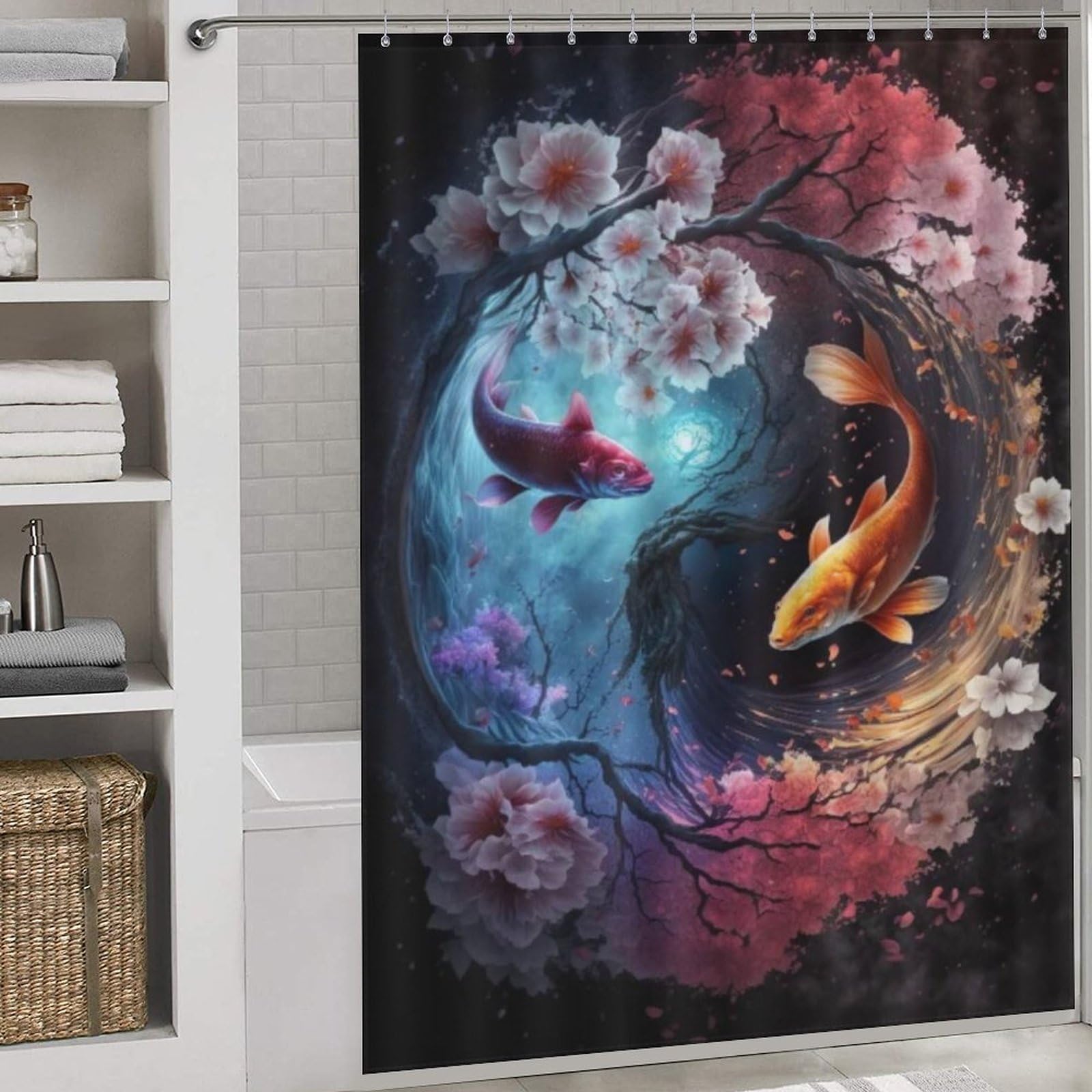Rideau de douche tissu imperméable Yin et Yang rideau de douche polyester lavable baignoire 168x183