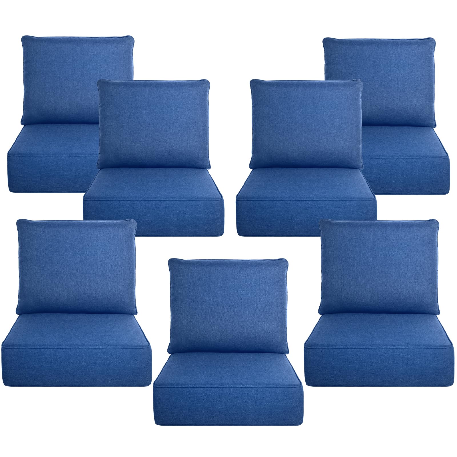 Luxury 6" Thick Outdoor Cushion Set 7-24x24 Patio Furniture Cushions with 28D High-Density Foam, Water-Resistant &amp; Fade-Resistant Fabric, Removable Covers for Patio Furniture Sofa Couch -Blue