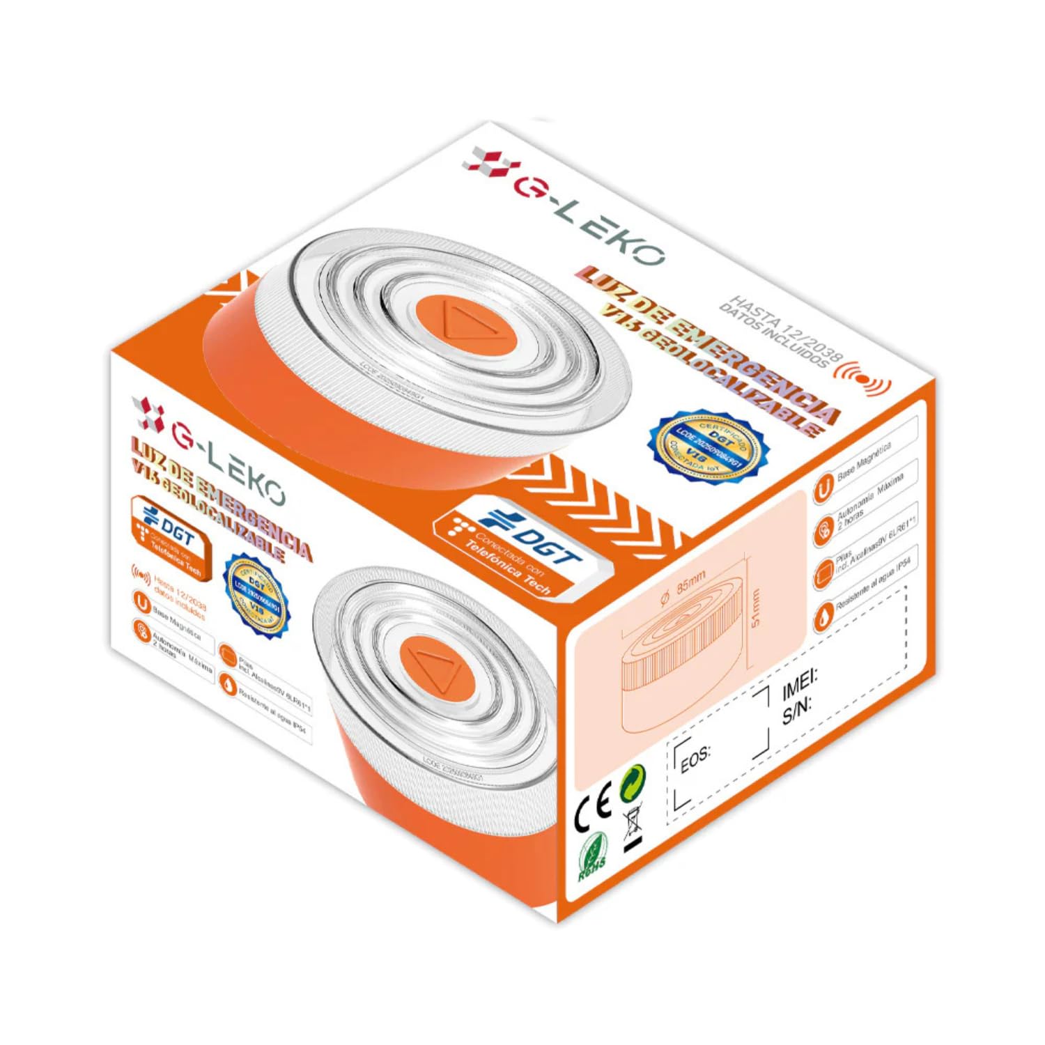 KROWN - Luz Emergencia G-LEKO BalizaV16 Homologada DGT con Geolocalización, Baliza Coche Conectada DGT 3.0, Datos Incluidos hasta 12/2038 (3, G-LEKO)