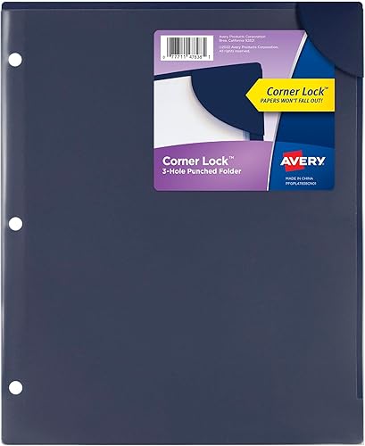 Avery Fundas para documentos con cierre de esquina para carpetas de 3 anillas, 1 funda de plástico azul marino (47838)