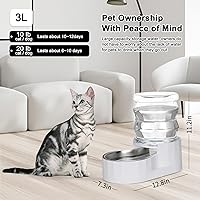 Vista 5 de RIZZARI Dispensador de cuenco de agua por gravedad para gatos: alimentador automático de acero inoxidable blanco para perros de 4 litros sin filtro