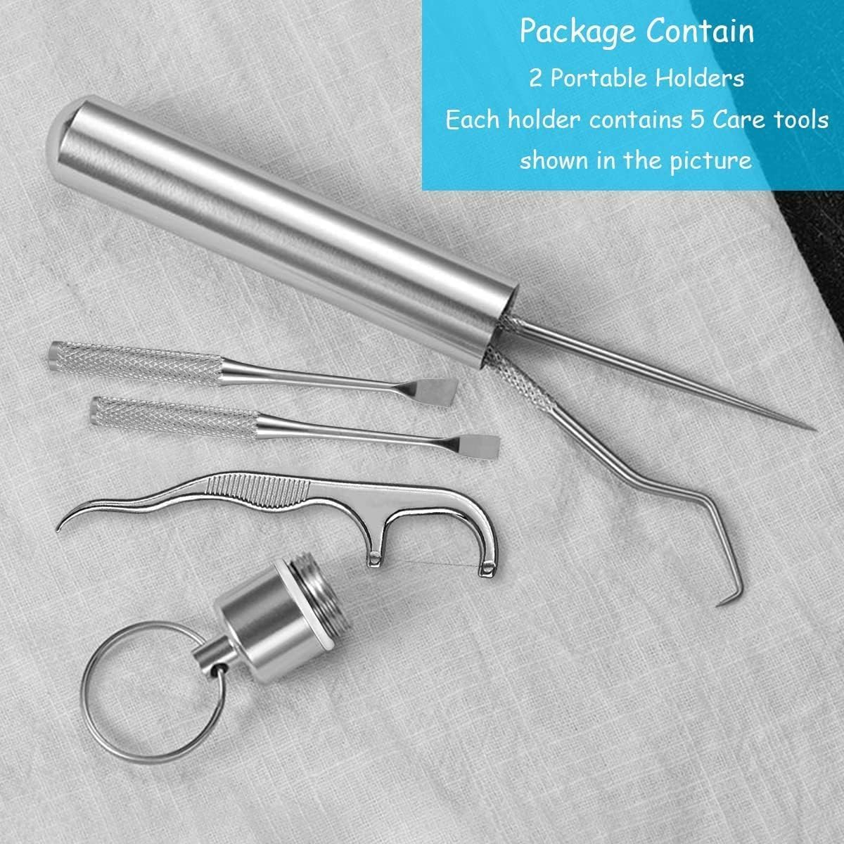 Teeth claening kit,Dental Tools, 7 in 1 Stainless Steel Teeth Cleaning Tool Kit, Dental Hygiene Kit Toothpicks Cleaning Picks Flosser for Teeth Braces Cleaning Tools 4