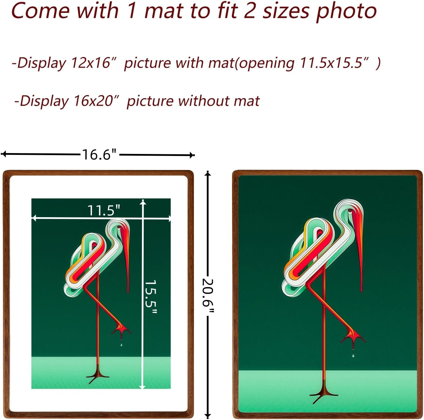 FLECHAZO Solid Walnut 16x20 Frames, Natural Wood 16 x 20 Picture Frame with Mat for 12x16 Photos, Gallery Wall Poster Frame for Wall Mounting Display - Image 2