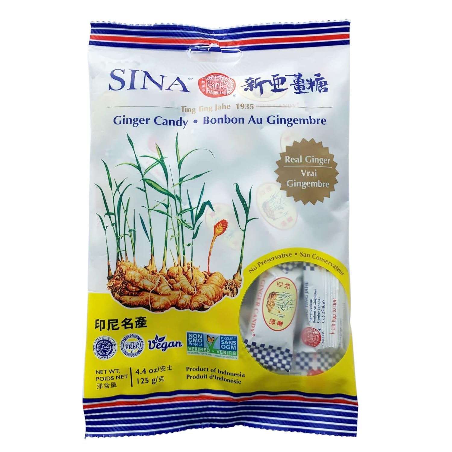 Ting Ting Jahe Sina Ginger Candy 4.4oz (4.4oz, 8pack)