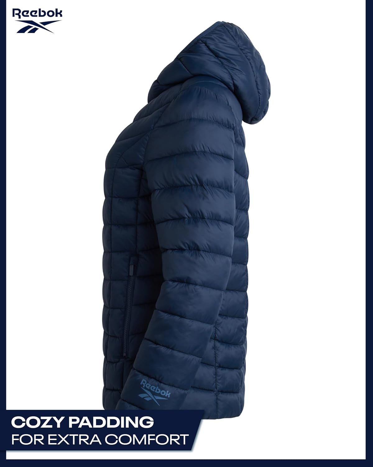 Reebok Womens Puffer Jacket - Lightweight Quilted Snow Glacier Shield Zip Up Bubble Winter Coat for Women with Hood & Pockets - Image 6