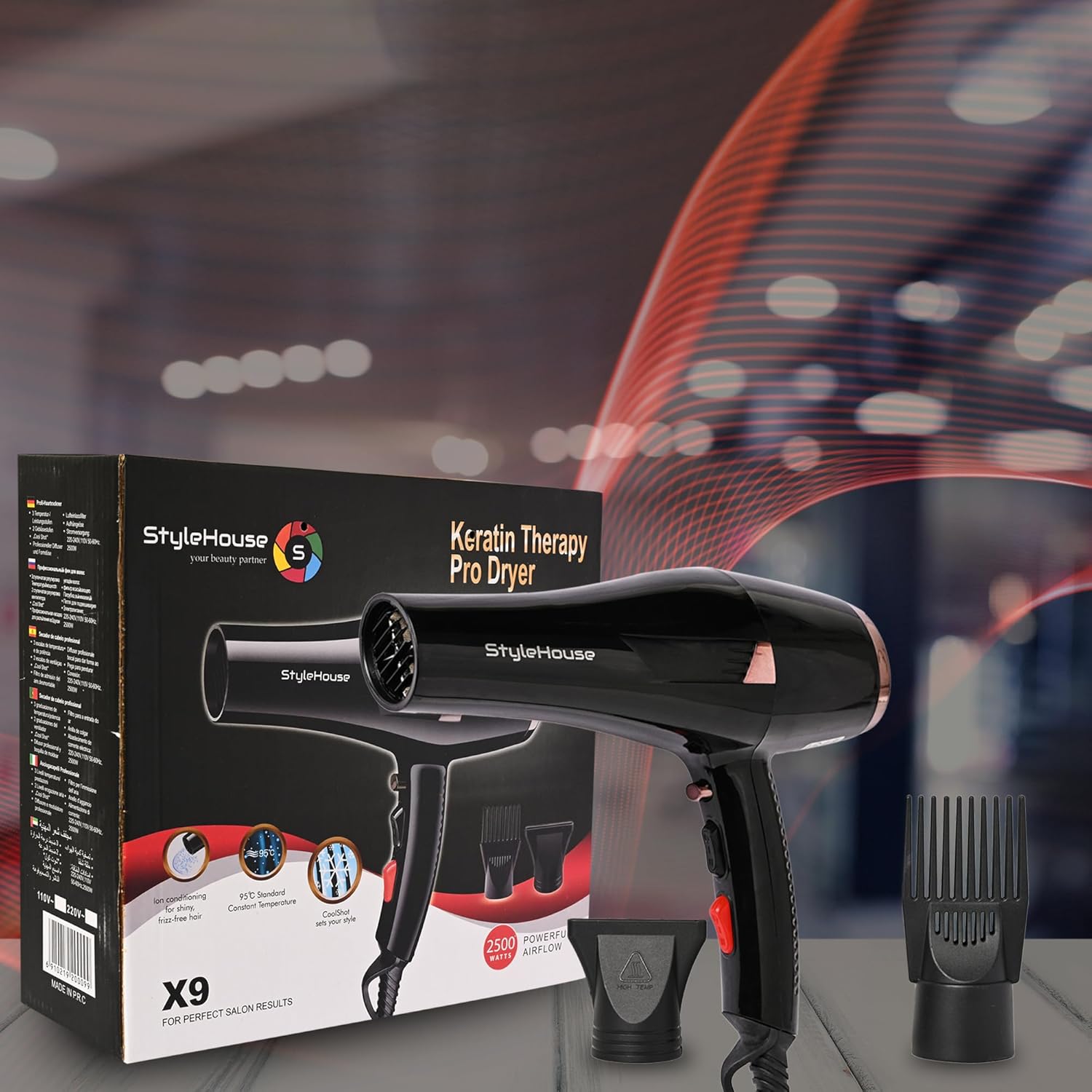 StyleHouse X9 Professional Hair Dryer for Women & Men, 2500 Watt Blow Dryer with AC Motor, Long Cord, Hot and Cold Air, 2 Speed 3 Temperature Settings with Cool Shot 5