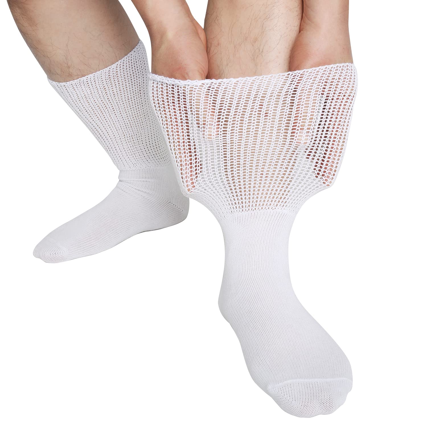 Diabetic Socks for Men Women Loose Fit Non-Binding smooth Cuff Extra Wide Cotton Crew Socks Black White