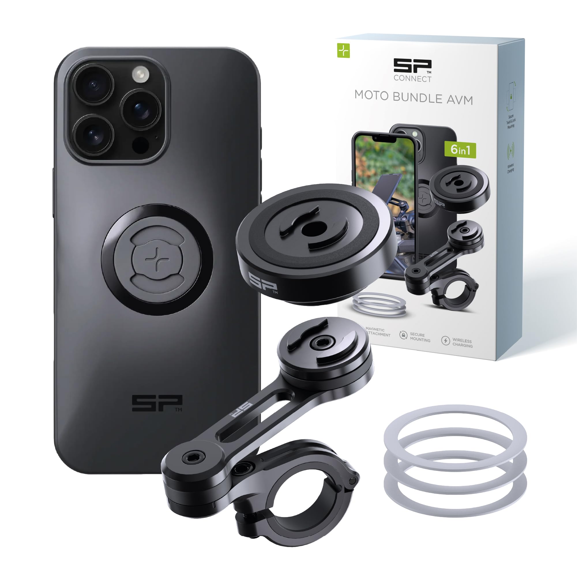SP CONNECT Moto Bundle z modułem antywibracyjnym | SPC+ | kompatybilny z iPhone 16 Pro Max | uchwyt na telefon do motocykla, roweru, motoroweru, skutera | uchwyt na gadżet do nawigacji