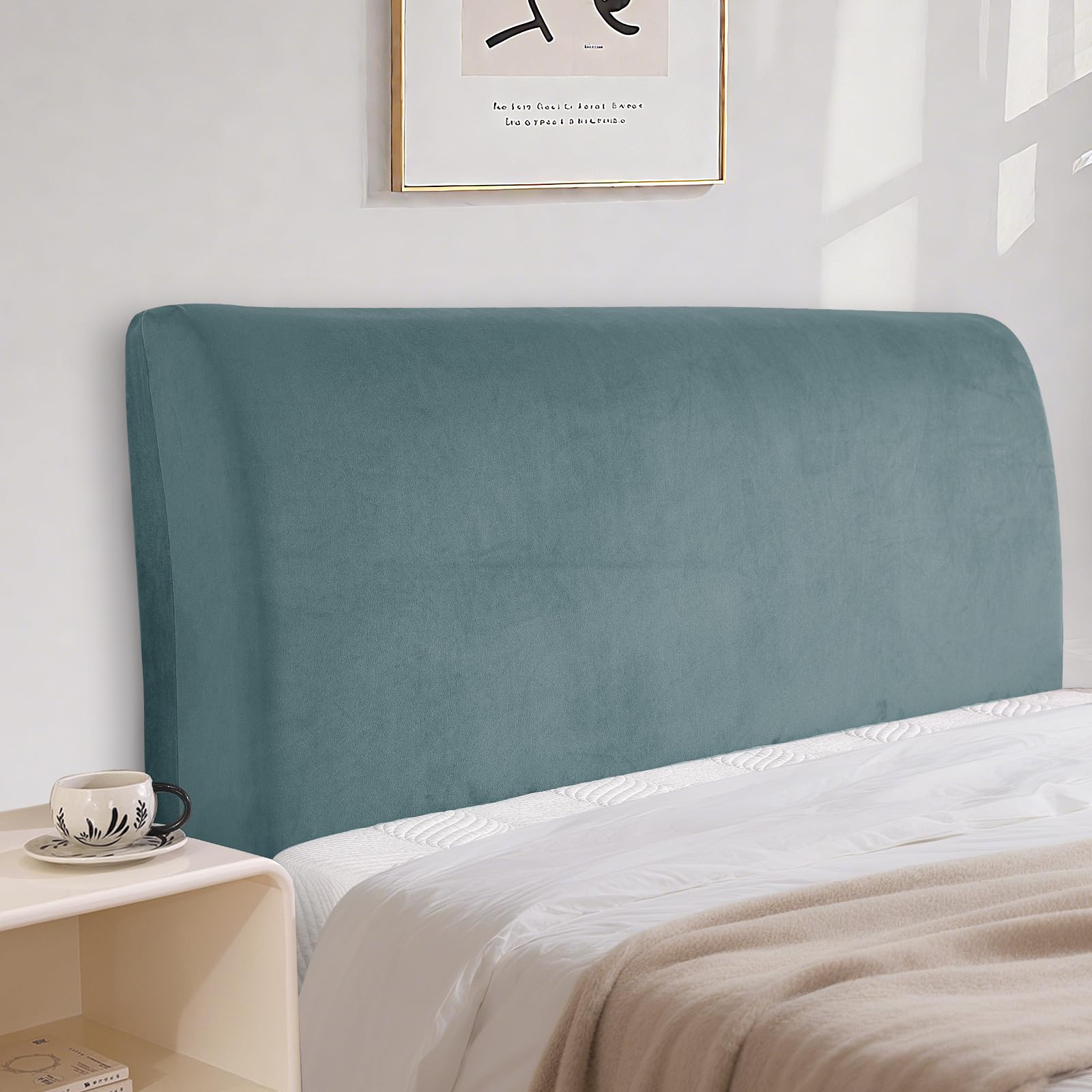 Generico Copertura protettiva antipolvere morbida elasticizzata copri testata letto matrimoniale in velluto Copritestata x letto Matrimoniale per l'arredamento della camera Grigio-blu Re