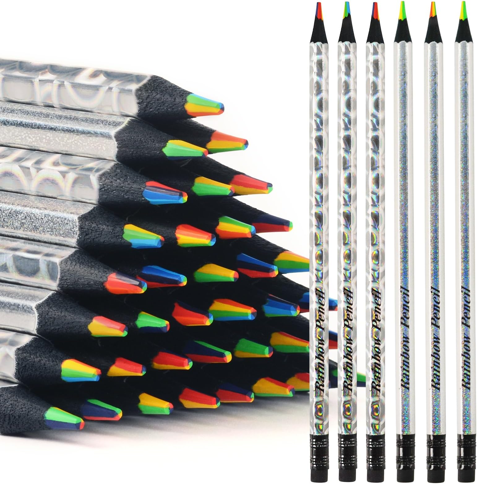 12 Rainbow Colored Pencils Party Favors, Back to School Multicolor Pencil