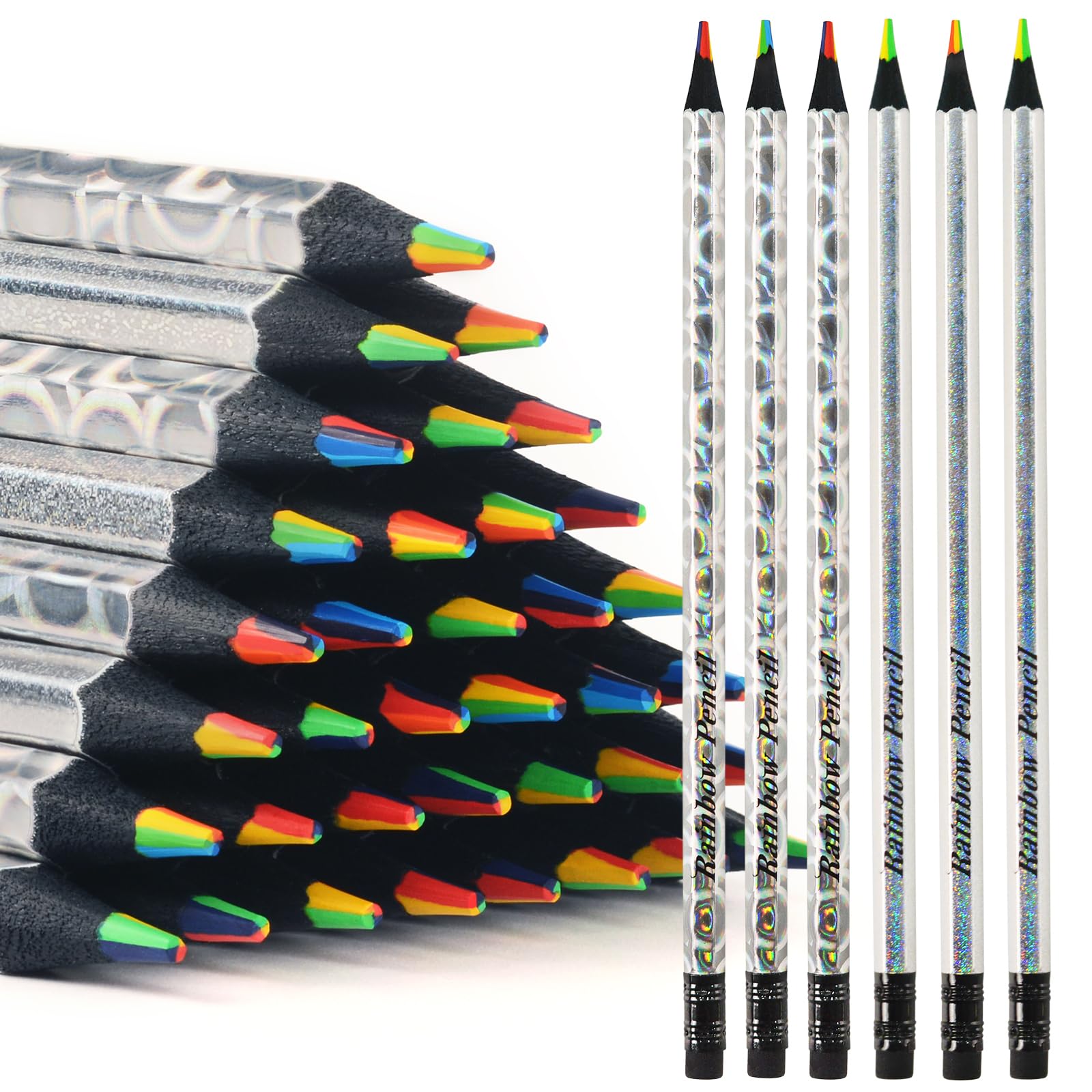 Nsxsu 12 Matite Colorate 7-in-1 Arcobaleno - Legno, Pre-temperate, Per Bambini E Adulti, Ideali Per Disegno E Scuola