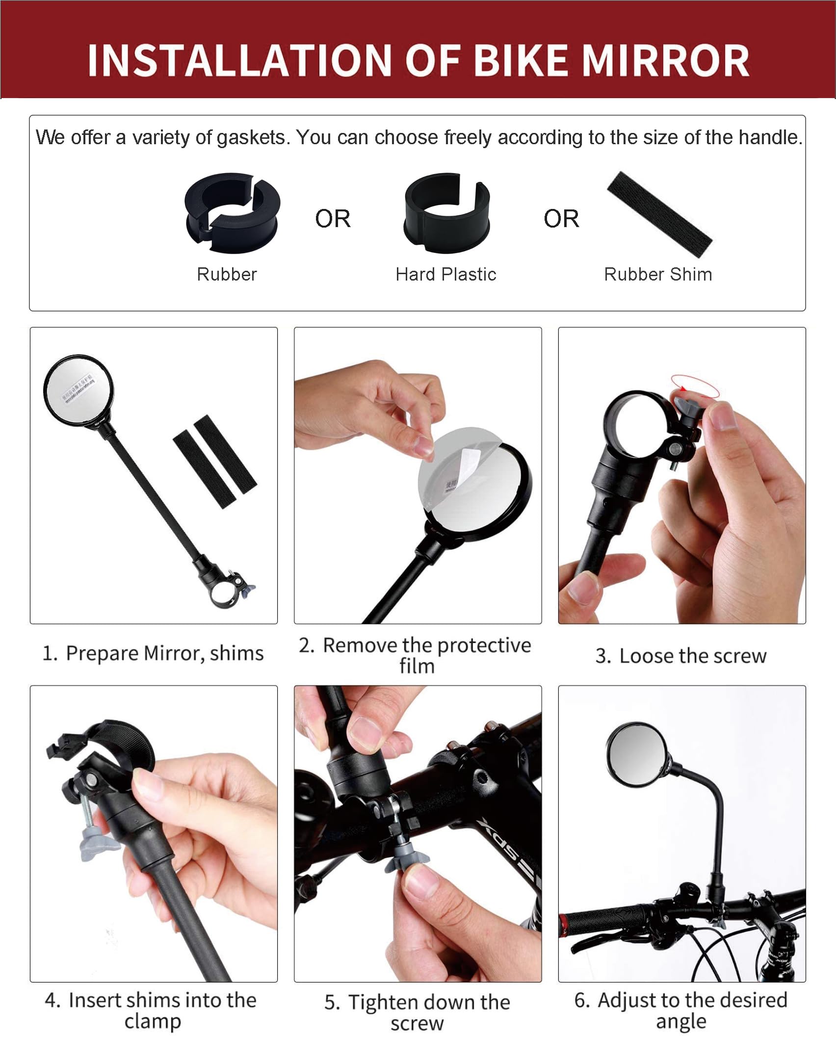 Bike Mirror, Adjustable Handlebar Rear View Mirrors For Mountain Road Bike Bicycle Electric Motorcycle (Black-2PC)