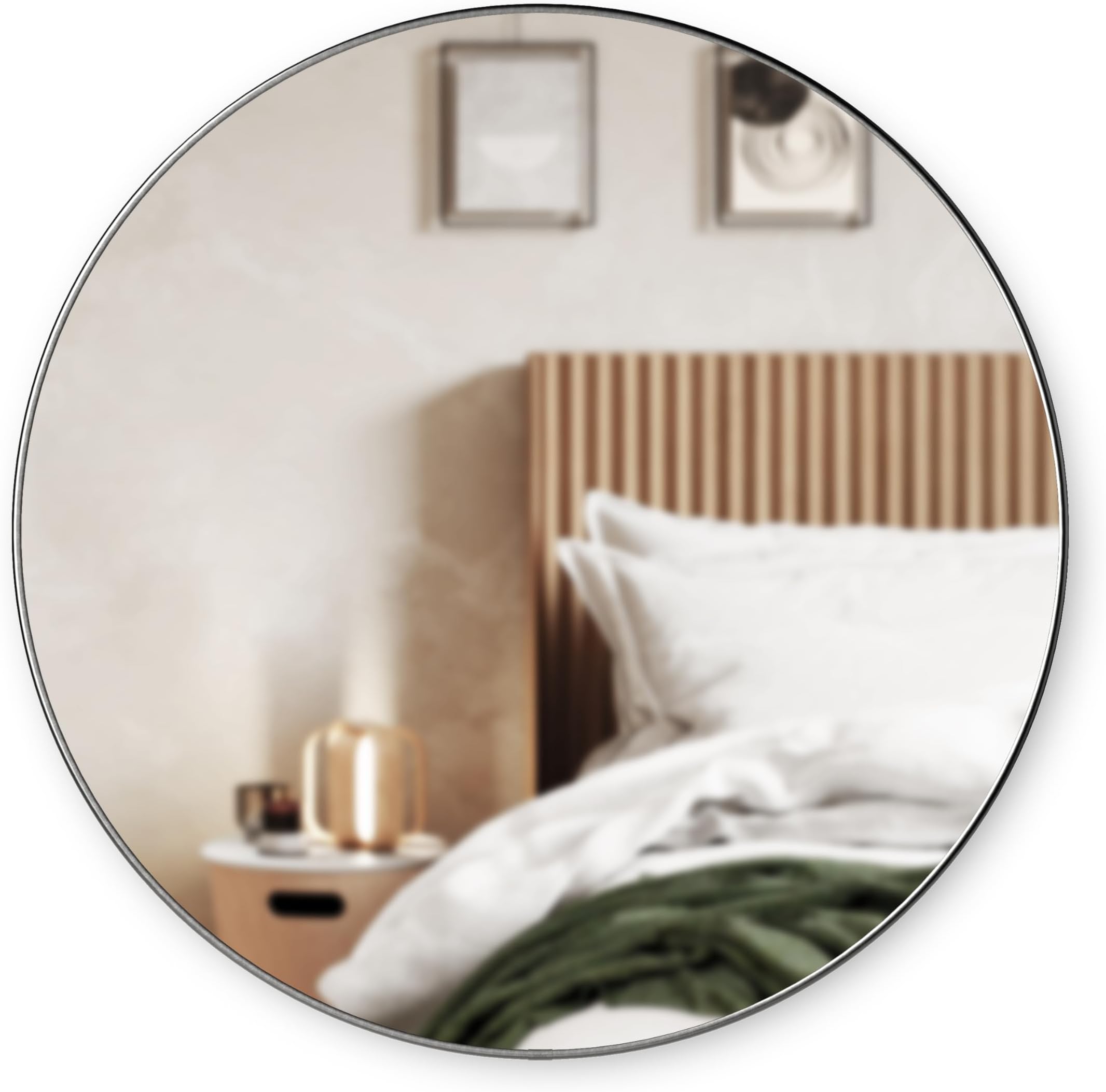 Umbra Hubba 34 Inch Round Mirror For Entryways, Washrooms, Living Rooms And More, Doubles As Wall Art, 34 Inch Circle Mirror, Titanium Finish, Metallic Titanium