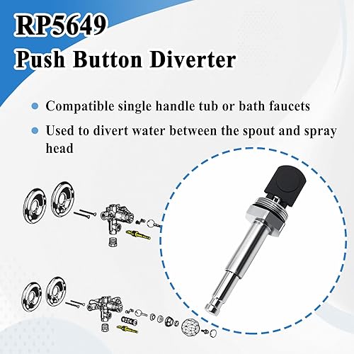 Miniatura 3 de Desviador de botón de acero inoxidable RP5649, compatible con grifos de bañera y ducha, conjunto de válvulas de bañera de repuesto