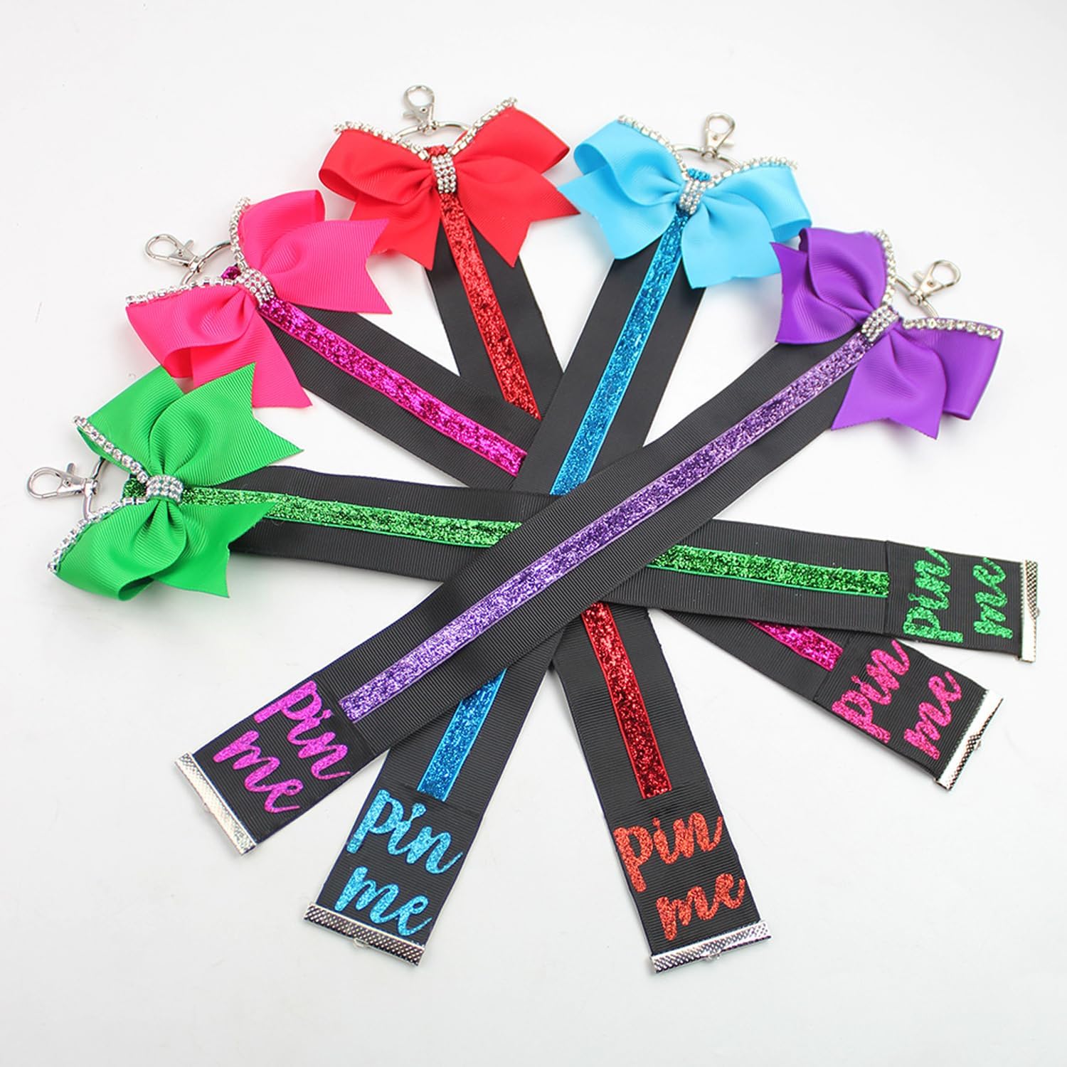 Cheer Pin Strap Pin Me Ribbon for Backpack Glitter Cheerleader Keychain Cheer Gifts Cheer Bow Pin Holder - Image 3