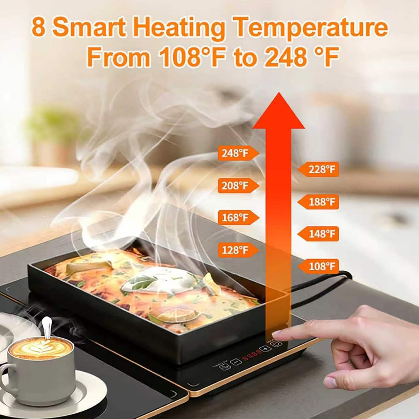 Bandeja modular de calentador de alimentos eléctrico, placa de calefacción de vidrio expandible, 10 ajustes de calor, servidor de buffet para fiestas, catering, cenas de cocina, fácil almacenamiento y