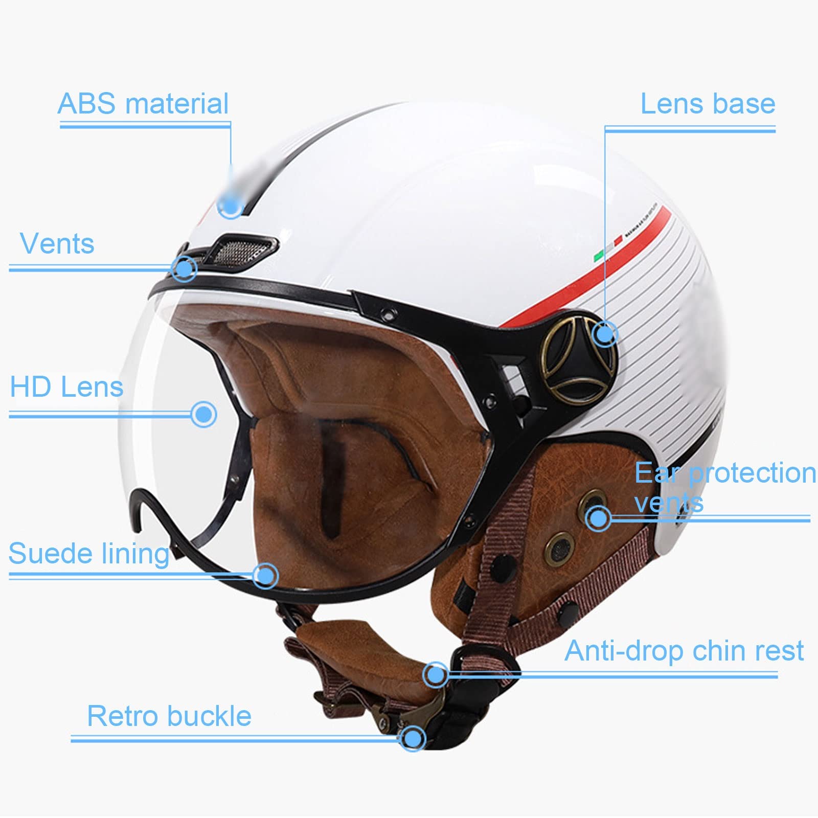 Amazon.com: DLPACKJ Adults Open Face Motorcycle Helmets, 3/4 Vintage Jet  Helmet with Visor and Quick Release Buckle, Novelty Lightweight Half Helmet  for Scooter Moped ATV, DOT Approved (Color : G, Size :