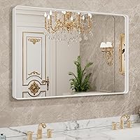 Vista 20 de LOAAO - Espejo de baño con marco de metal negro de 24x36 pulgadas, espejo rectangular redondeado para pared, espejo mate de tocador de baño