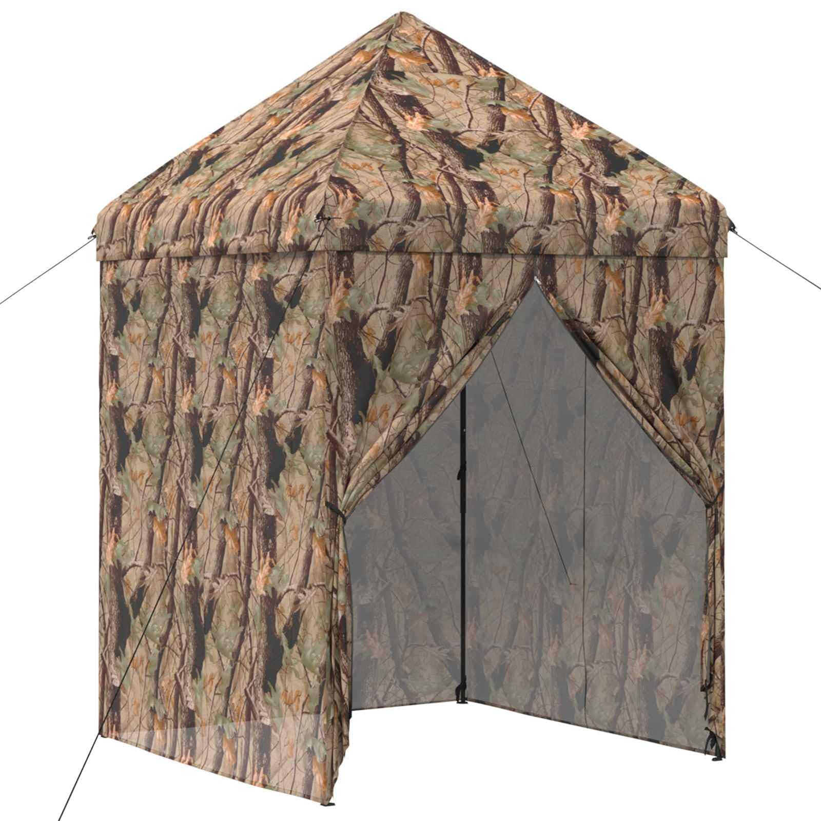 Pop-up Garaż 3 x 3 m z 4 Ścianami, Kamuflaż | Oxford 210D, Stalowa Rama, Regulowana Wysokość 315-335 cm, 4 Liny, 8 Kołków, Torba