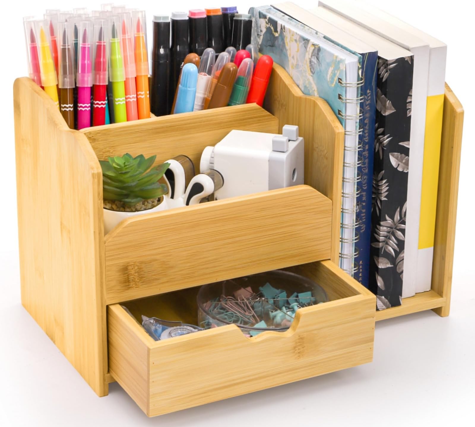 Miumaeov Bamboo Desk Organizer Multifunctional Mini Tabletop Storage Organization Box With 3 Drawers For Home Office 12 99 X 7 48 X 7 87in - View #8