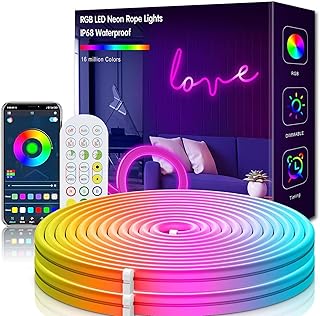 LED Neon Strip 3m, Tira de LED Neón RGB Flexible, Luz de neón silicona con APP, Telemando, IP67 impermeable, Neón Strip Lu…