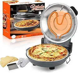 Forno elétrico de pizza de 30,5 cm – Máquina de pizza de bancada com pedra cerâmica, aquece até 426 °C, forno portátil de pizza interno para pizzas caseiras, cinza
