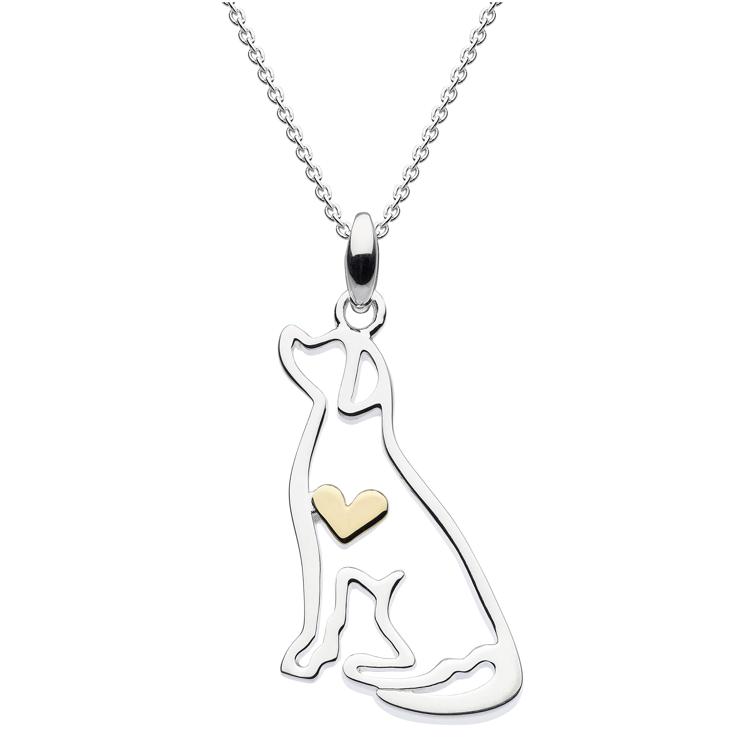 Sterling Silver and Gold Plate 'Heart of Gold' Labrador Dog Necklace of Length 45.7cm, Sterling Silver, No Gemstone