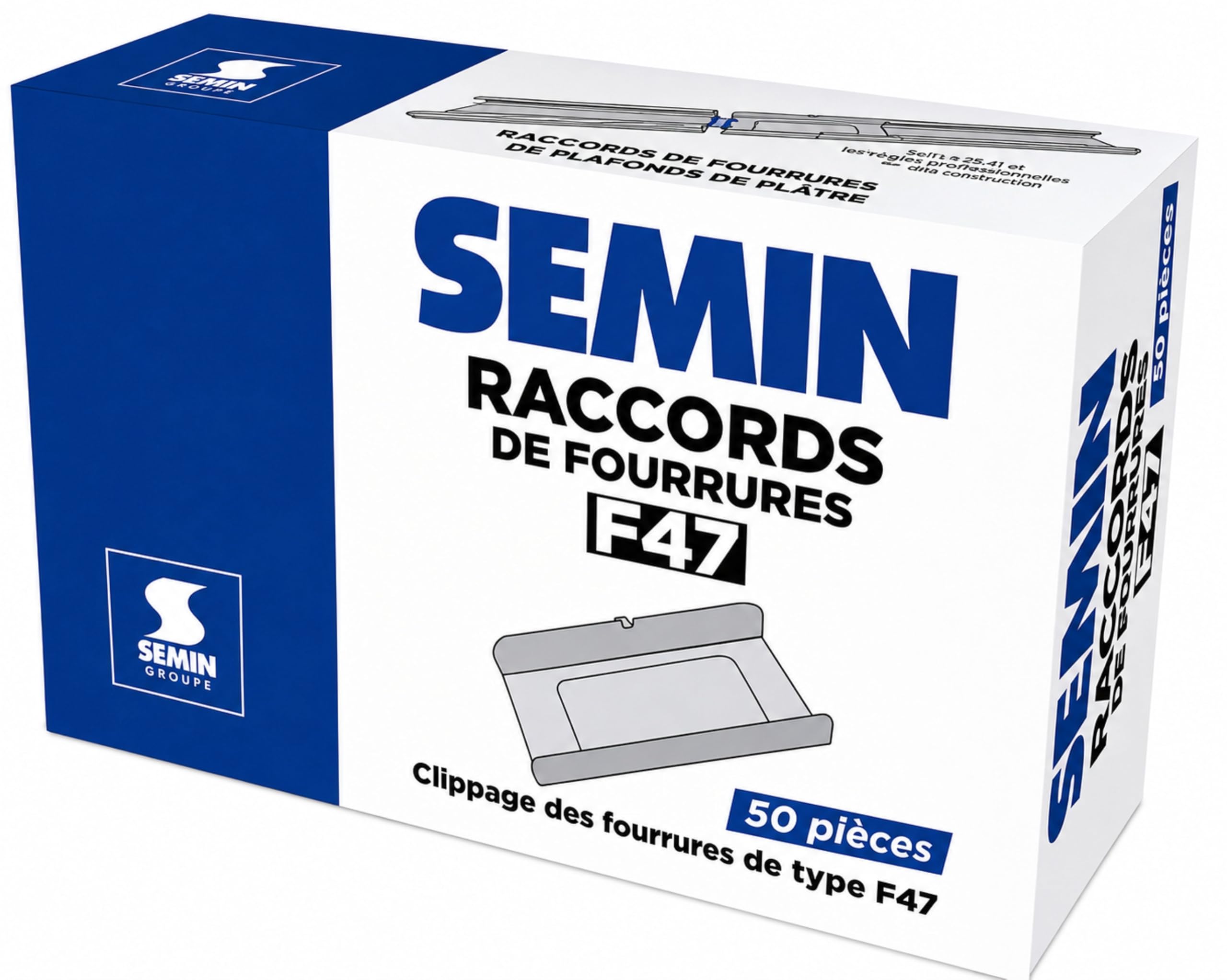 SEMIN Raccord de Fourrure RAC 47 – Boîte de 50 Pièces – Acier Galvanisé – Compatible Fourrures 45 et 47 mm – Jonction Profilés pour Plafond Plaque de Plâtre – Pose Rapide