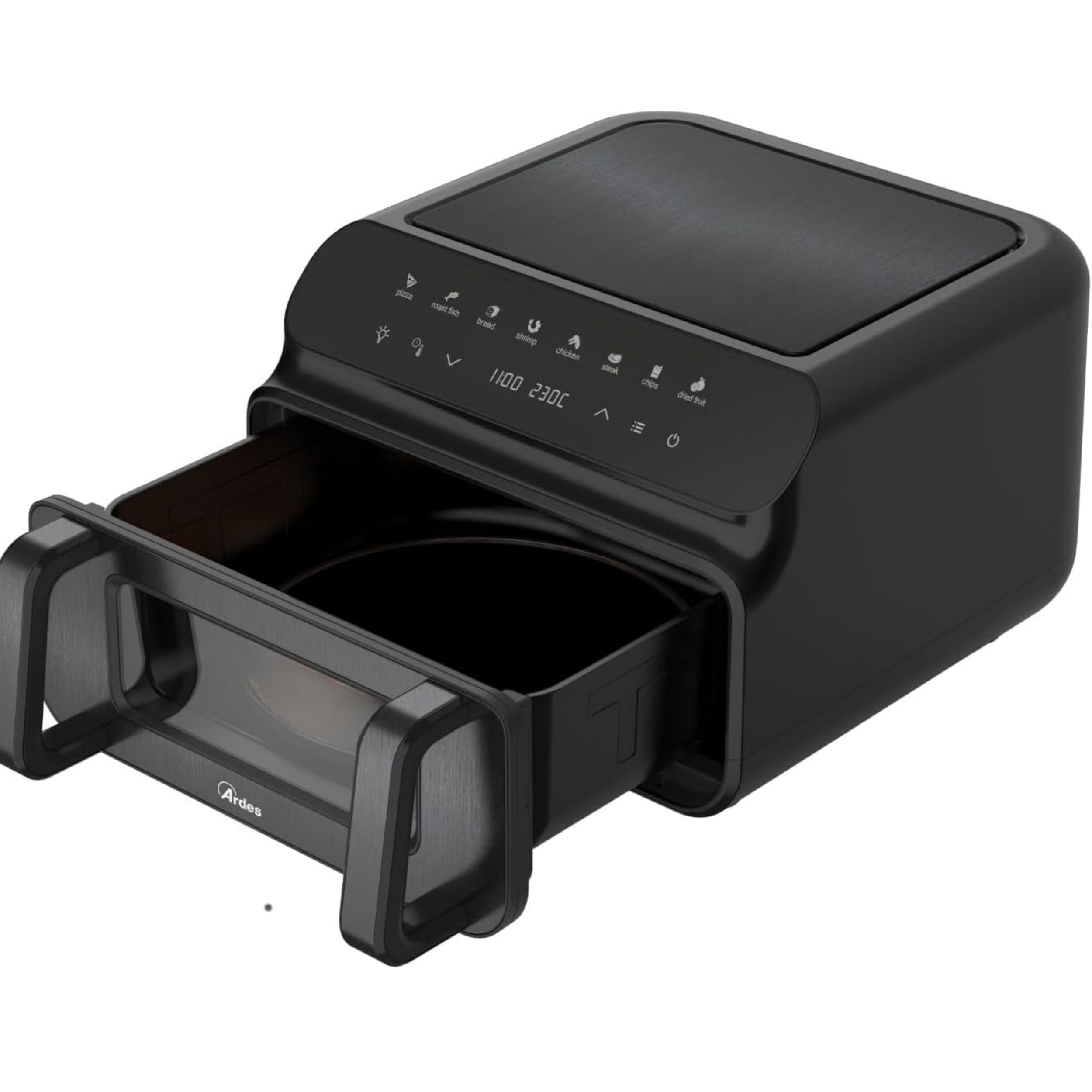 Ardes ARFRYA09GP FRIGGISANA GRILL Capienza 10 Litri XXL Friggitrice ad Aria e Grill BBQ con Doppia Resistenza Grande Finestra e Luce Interna Forno Multifunzione con Display Digitale e Timer