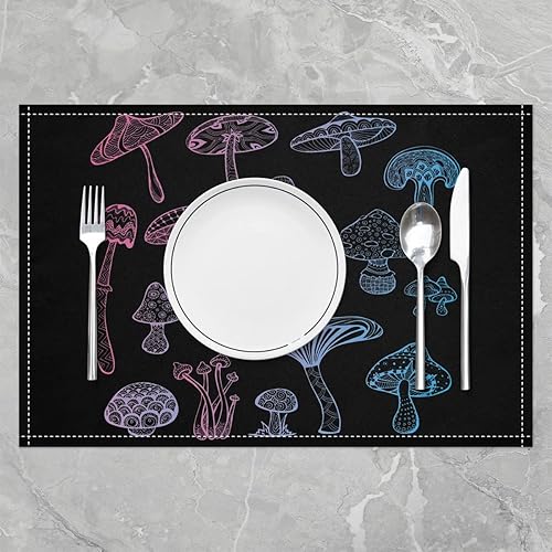 Miniatura 2 de Juego de 4 manteles individuales bohemios de 12 x 18 pulgadas para mesa de cocina, estampado botánico de color azul y morado degradado para