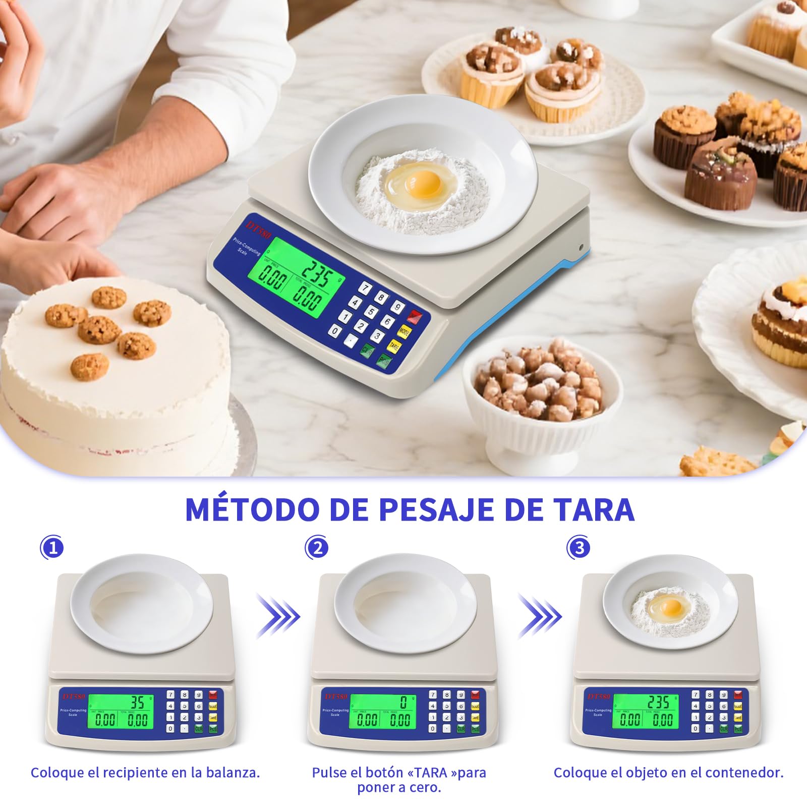 bascula cocina profesional, 25kg /1g bascula de cocina digital, con Pantalla LCD balanza de cocina con PCS Función y Tara peso electronico cocina 3 Unidades Para Alimentos Repostería Pesaje Bascula