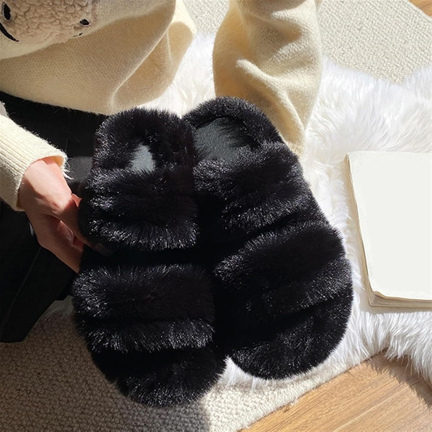 House Slippers Indoor Home Slippers Warm Cotton Slippers Autumn and Winter Cotton Slippers Double Strap Fur Slippers Cotton Slippers (Color : C, Size : .5-7)