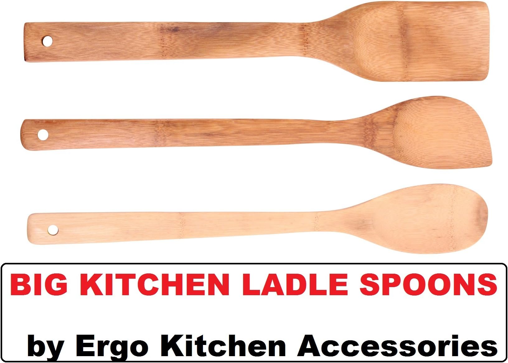 Wooden Spoons & Wooden Ladle for Cooking - Premium Quality Cooking Utensils by Ergo Kitchen Accessories (large kitchen spoon - 3 piece)