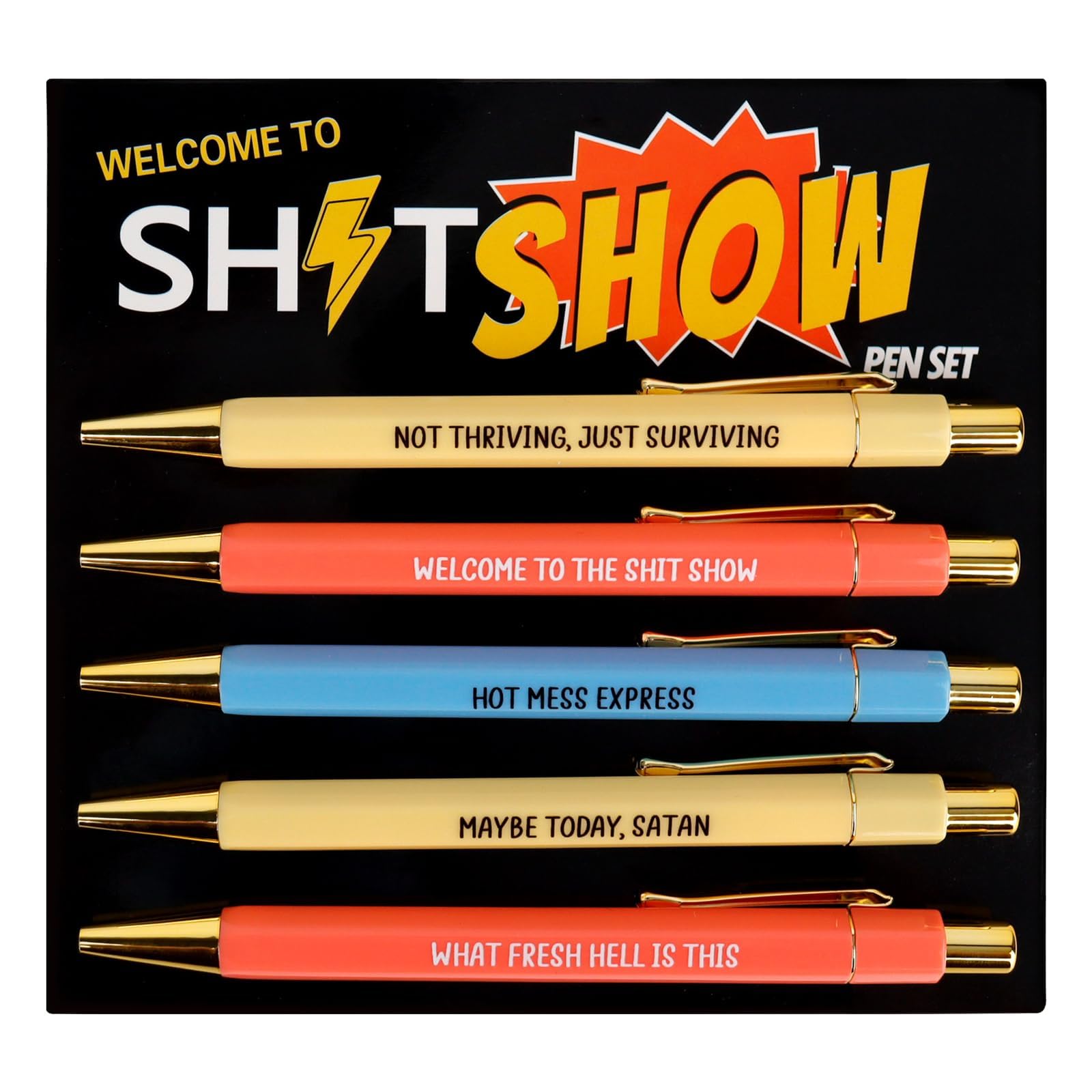 Funny Pens Secret Santa Gifts, Swear Word Daily Pen Set Gifts with Wacky Quotes, Personalized Ballpoint, Retractable Sarcastic Pens Gift with Sayings for Adult Coworkers Office Supplies Women Men
