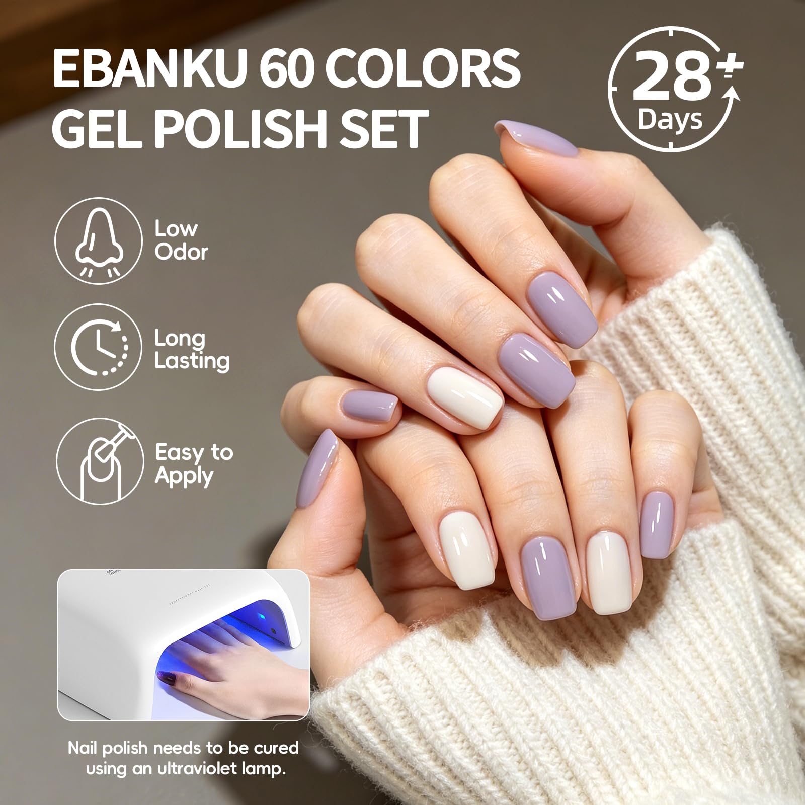 EBANKU Set di smalti gel per unghie in 60 colori, dello stesso colore, | flacone da 15 ml, smalto gel rimovibile naturale, per nail art, manicure, saloni di bellezza, fai da te a casa