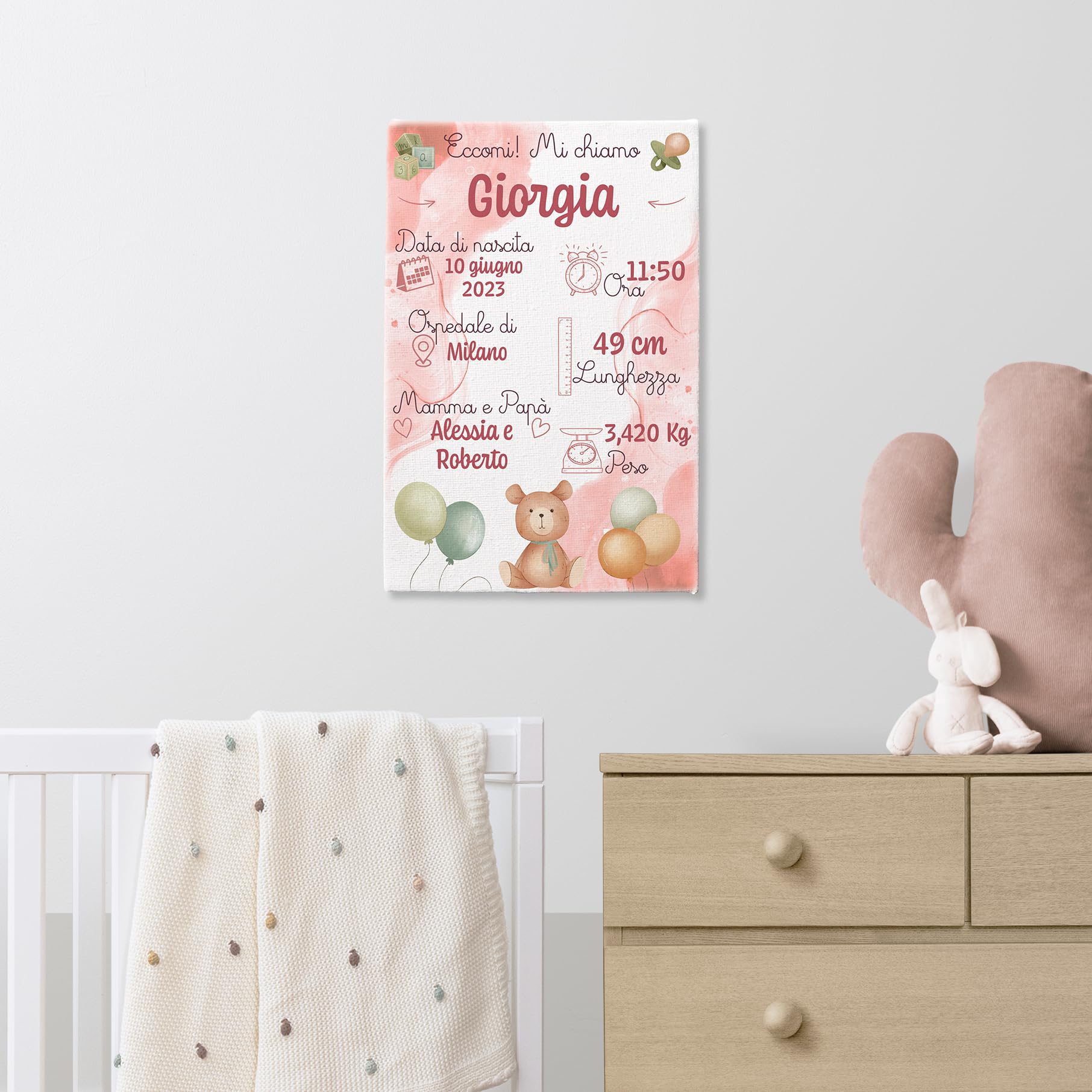 Generico Quadretto Nascita Bimbo e Bimba | Tela per Nascita Neonato | Regalo bambini in Tela | Regalo personalizzato