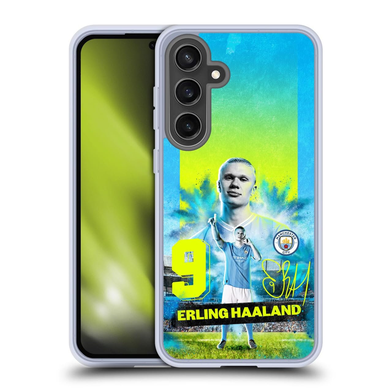 Head Case Designs Officially Licensed Manchester City Man City FC Erling Haaland 2023/24 First Team Gel Case [Military Grade] Compatible with Samsung Galaxy S24 FE and Compatible with MagSafe
