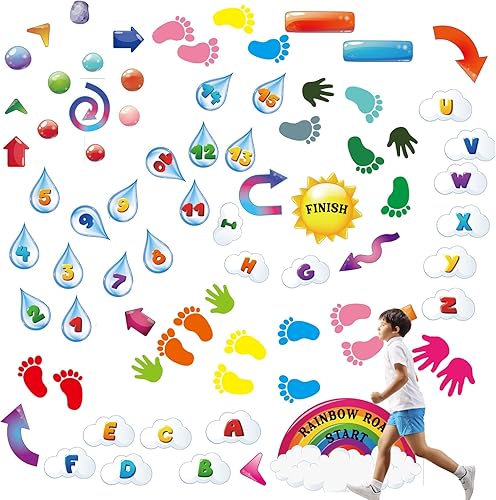 Vista 12 de Teling 159 calcomanías sensoriales del alfabeto para caminos sensoriales para suelo y pared, calcomanías para pasillos escolares (selva)