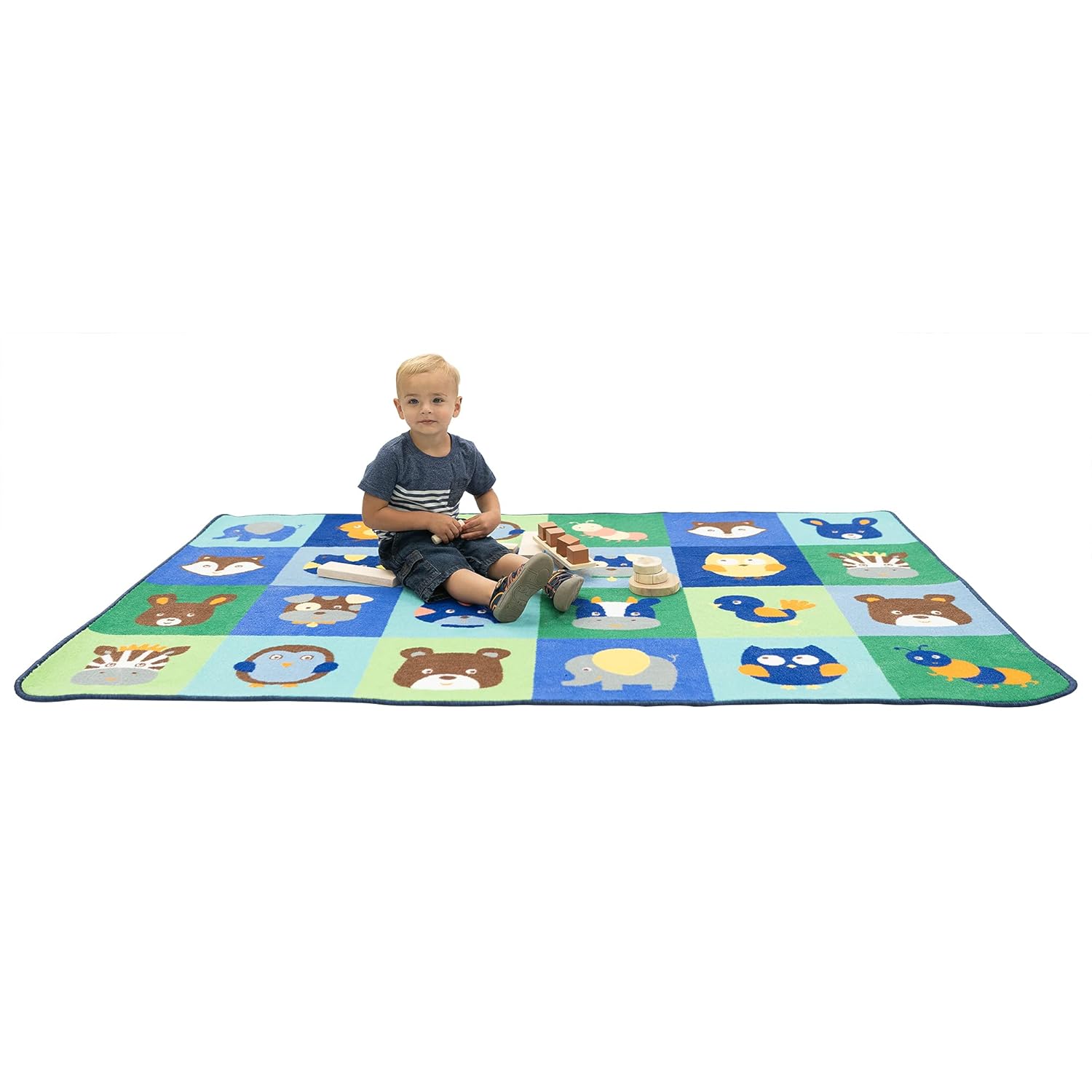 Gеt Sресіаl Prісе Children's Factory Baby Animals Grid, Value Size, 48x72, CPR3142, Contemporary, Kids Rug for Daycare or Classroom, Baby and Toddler Playroom Décor, Aqua, Sky Blue, Blue, Green Contemporary
