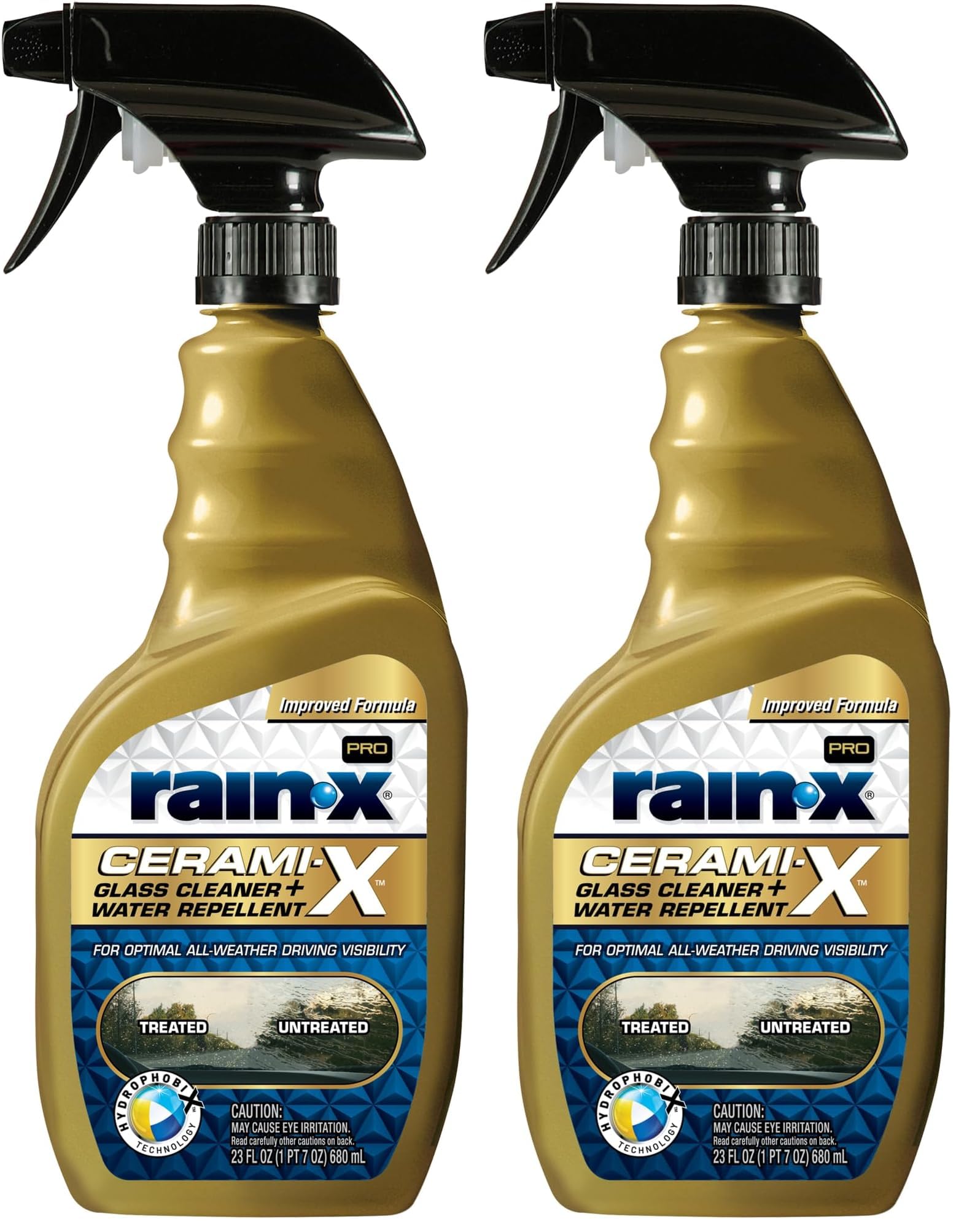 Rain-X 630177SRP Cerami-X Glass Cleaner + Water Repellent, 23oz - Improved Haze-Free Formula for Enhanced Streak Free Clarity, Driving Visibility and Lasting Repellency (Pack of 2)