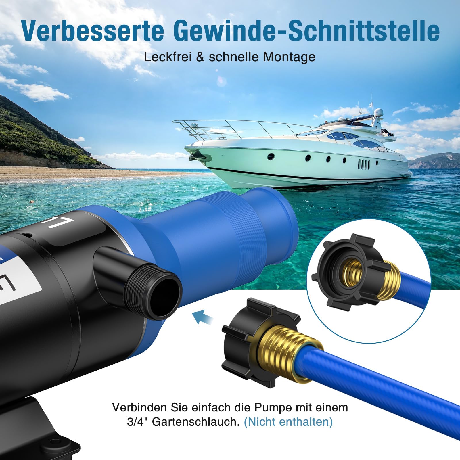 Zerkleinerungspumpensystem 12V, Zerhackerpumpe 12 GPM (45 LPM) | 5 FT Fäkalienpumpe 12V für RV Marine mit 4-Klingen-Hacker für Wohnmobile,Boote,Camper und marine Antiverstopfung
