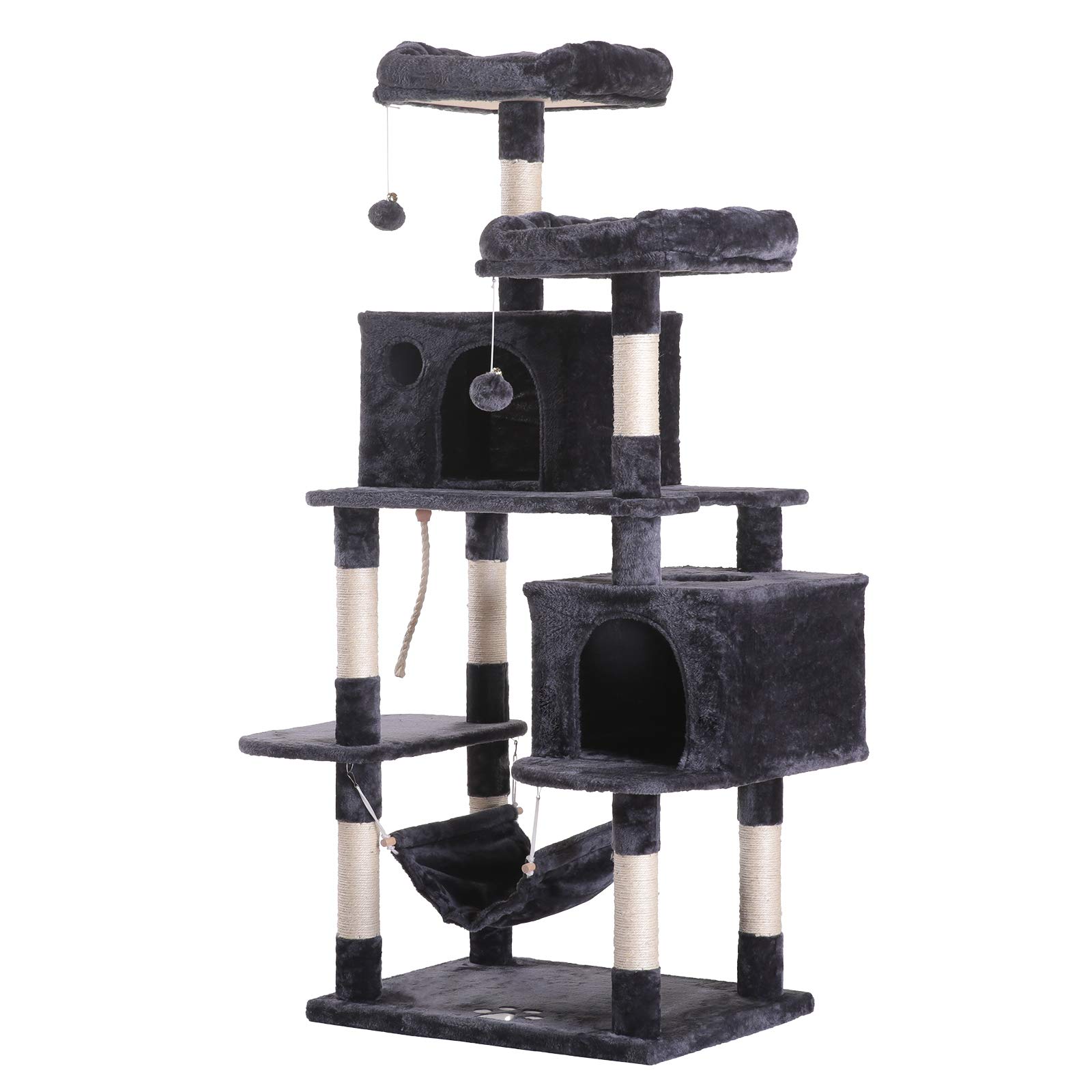 Hey-bro 61.5" Extra Large Multi-Level Cat Tree Condo Furniture with Sisal-Covered Scratching Posts, 2 Bigger Plush Condos, Perch Hammock for Kittens, Cats and Pets
